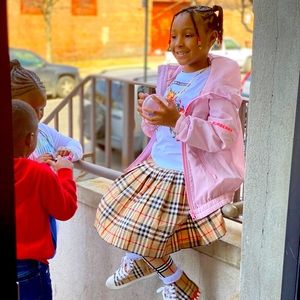 Burberry Check Stretch Cotton Pleated Skirt